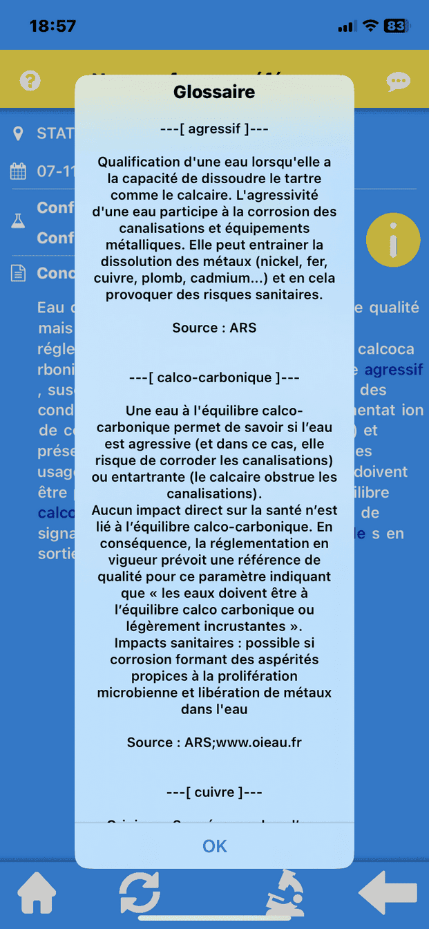 Écran LYZO : glossaire dynamique expliquant le vocabulaire sanitaire