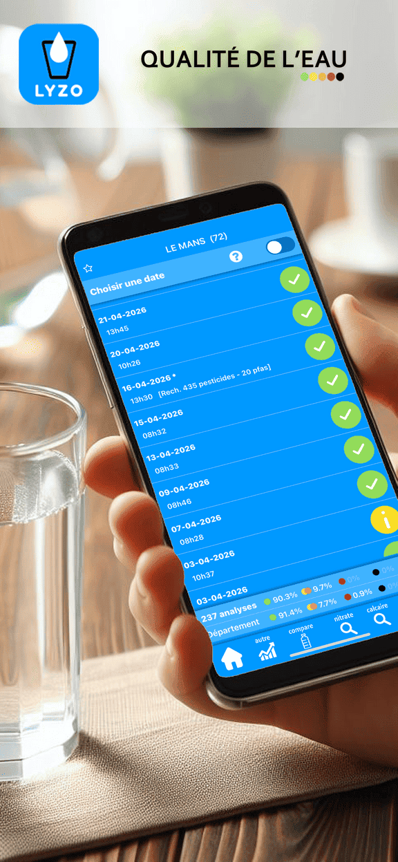 Main tenant un smartphone affichant l'application LYZO