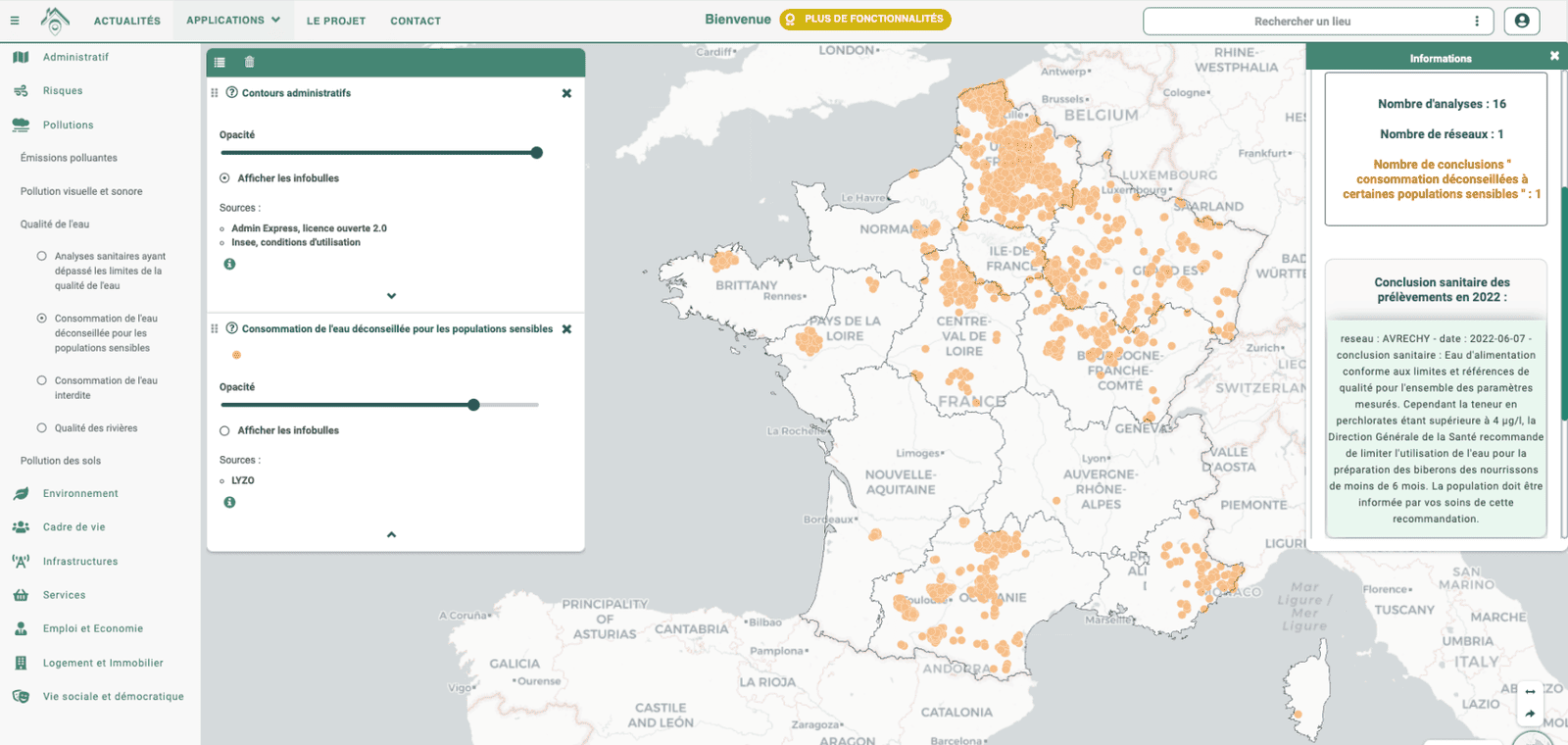 Carte de France : consommation déconseillée pour les populations sensibles (nouvelle fenêtre)